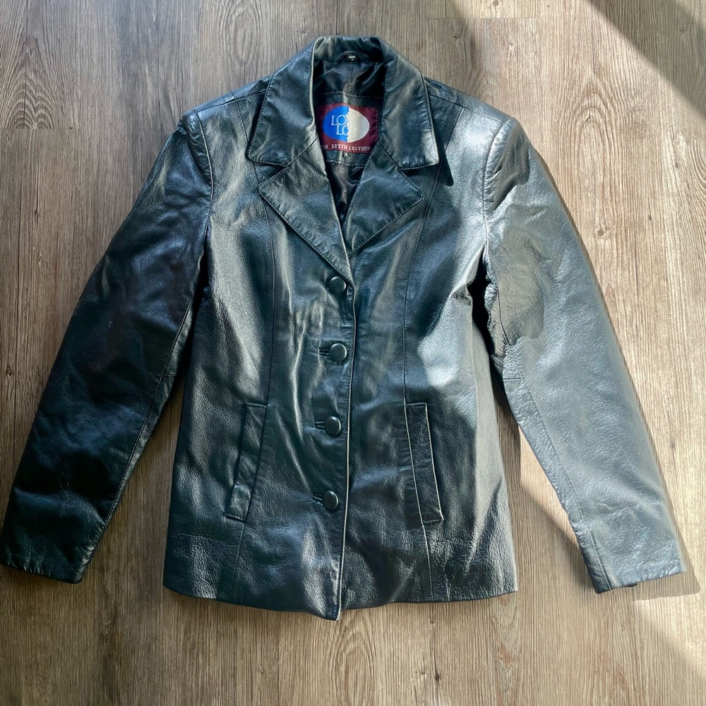 Lobi Lobi Womens Leather Jacket Black M Regular Fit Button Front Pockets Classic